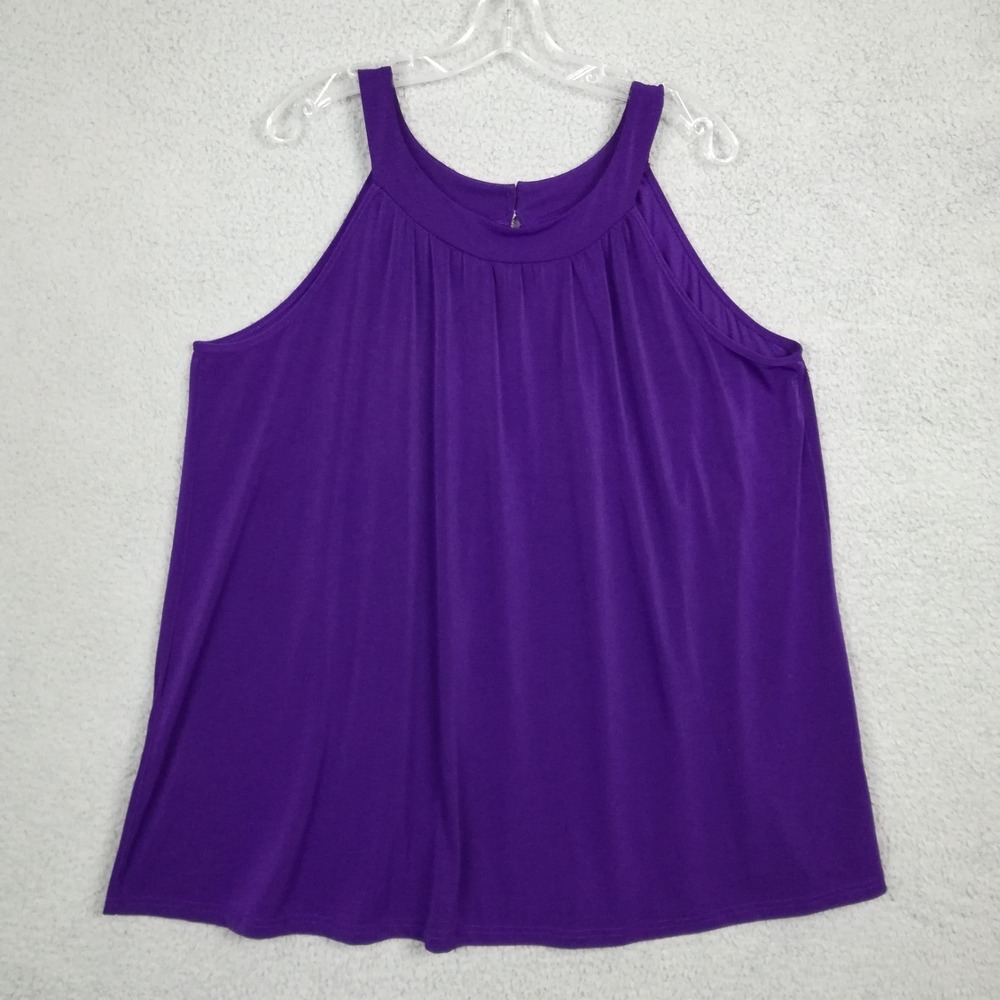 Lily Womens Top Halter‎ Tank Purple Pleated Sleeveless Crew Neck Plus 2XL